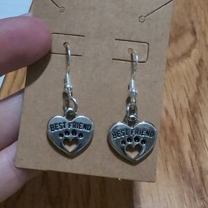 Silver Heart 'Best Friend' paw Earrings